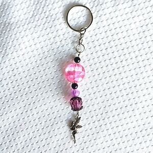 Romantic Sparkling Fairy Charm Keychain with Pink and Purple Beads Handmade